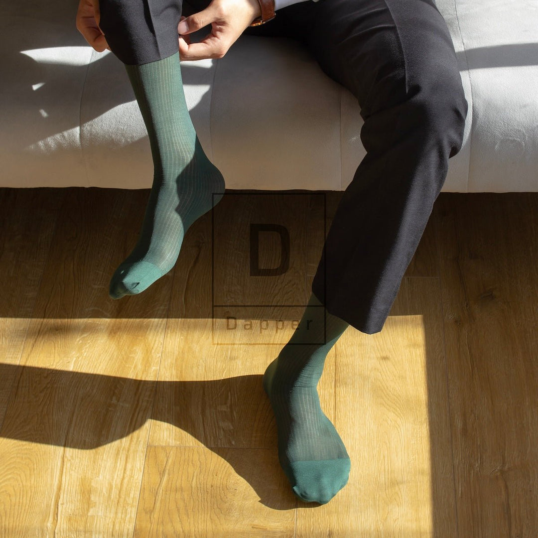 Men's Fine - Striped Business Dress Socks - Dapper Socks
